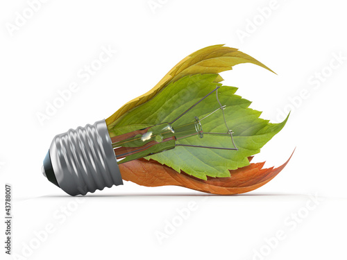 Illustration: Ecology concept. Light bulb with leaf Ecology concept. Light bulb with leaf