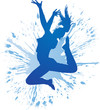 Dancing girl with blue spots and splashes