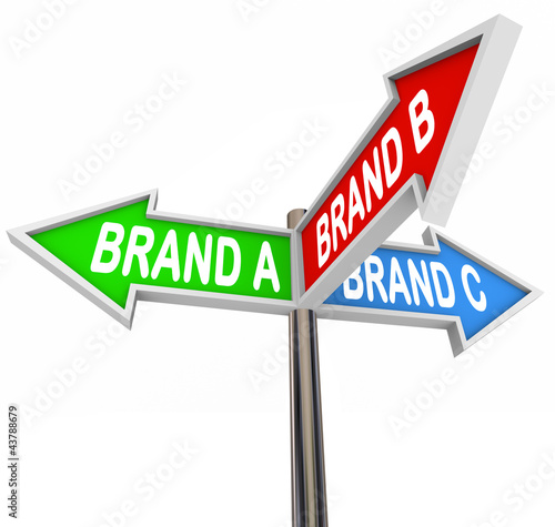 Illustration: Choose Favorite Brand Street Signs Uncertainty Confusion Choose Favorite Brand Street Signs Uncertainty Confusion