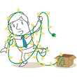 Vector: Geschäftsmann, Lichterkette, chaotische Weihnachtsvorbereitungen Geschäftsmann, Lichterkette, chaotische Weihnachtsvorbereitungen