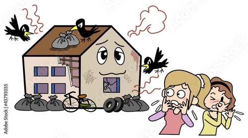 Illustration: Neighborhood trouble-Garbage mansion Neighborhood trouble-Garbage mansion