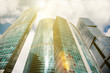 perspective view to glass high-rise skyscrapers of Moscow city