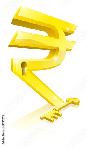 Vector: Rupee key lock concept Rupee key lock concept