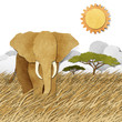 Elephant in Safari field recycled paper background