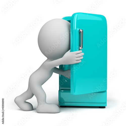 Illustration: 3d person with a refrigerator 3d person with a refrigerator
