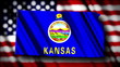 Flag of Kansas in the shape of Kansas state with the USA flag in