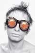 man with white skin in strange red glasses