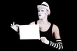 mime in striped gloves and white hat holding white blank