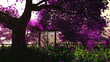 Mysterious Cherry Blossoms Japanese Garden cartoony 3D render
