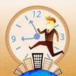 Illustration: Conceptual image - Business man run on building in rush hours Conceptual image - Business man run on building in rush hours