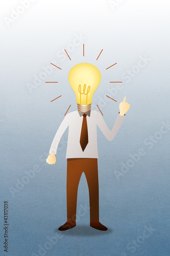 Illustration: Business man with head idea lightbulb Business man with head idea lightbulb