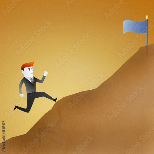 Illustration: Conceptual image - Business man go running up mountain represent Conceptual image - Business man go running up mountain represent