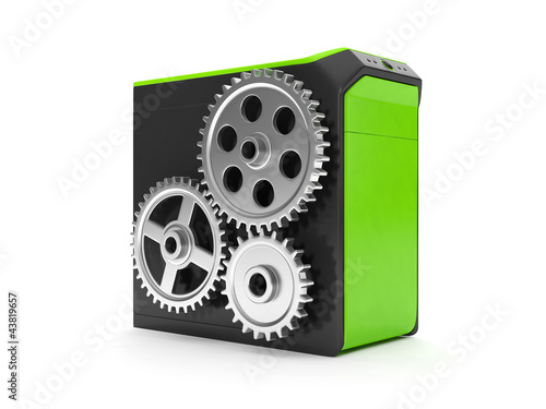 Illustration: 3d illustration: System unit and a group of gears. The system 3d illustration: System unit and a group of gears. The system
