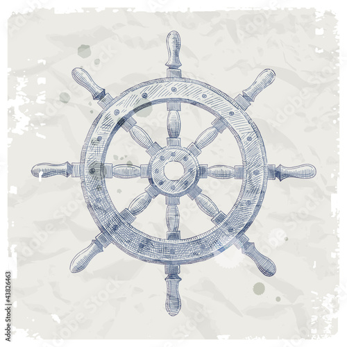 Vektor: Hand drawn vector illustration - ship steering wheel Hand drawn vector illustration - ship steering wheel