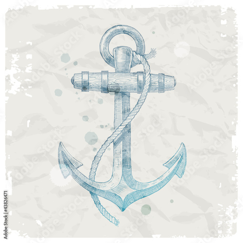 Vector: Hand drawn anchor on grunge paper background Hand drawn anchor on grunge paper background