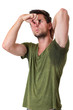 Man sweating very badly under armpit and pointing there