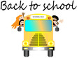 School bus with happy children back to school