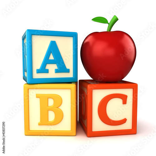 Illustration: ABC building blocks with apple on white background ABC building blocks with apple on white background