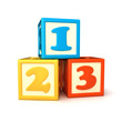 123 building blocks on white background