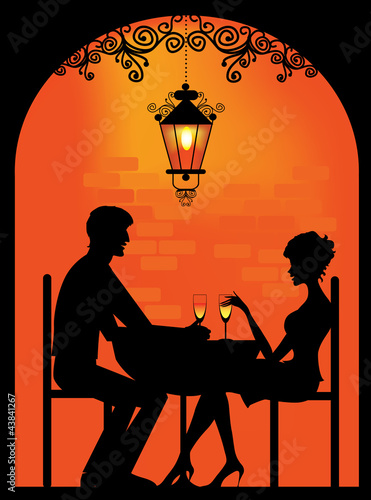 Vector: Silhouette of a Couple at restaurant Silhouette of a Couple at restaurant