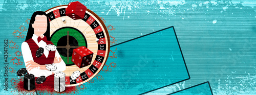 Illustration: Roulette wheel an dealer girl Roulette wheel an dealer girl