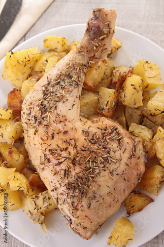 Photo: grilled chicken leg and potato grilled chicken leg and potato