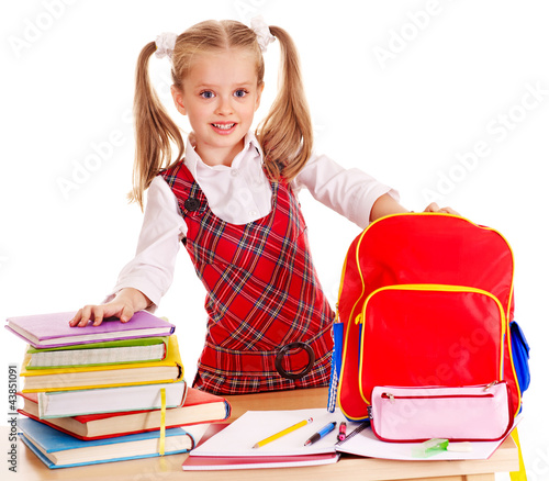 Photo: Child with stack book. Child with stack book.