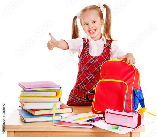 Photo: Child with stack book. Child with stack book.