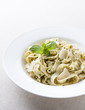 Plate of fettuccine al pesto