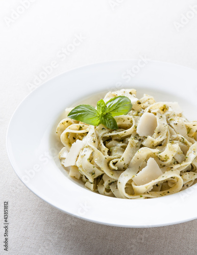 Photo: Plate of fettuccine al pesto Plate of fettuccine al pesto