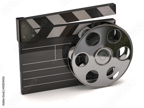 Illustration: Movie clapper board and film reel Movie clapper board and film reel