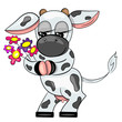 Vektor: vector cow holding flowers painting. farm animal icon vector cow holding flowers painting. farm animal icon