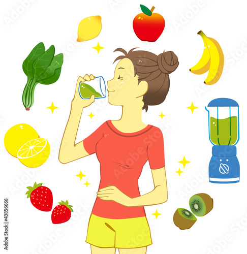 Illustration: スムージーを飲む女性(白背景) スムージーを飲む女性(白背景)