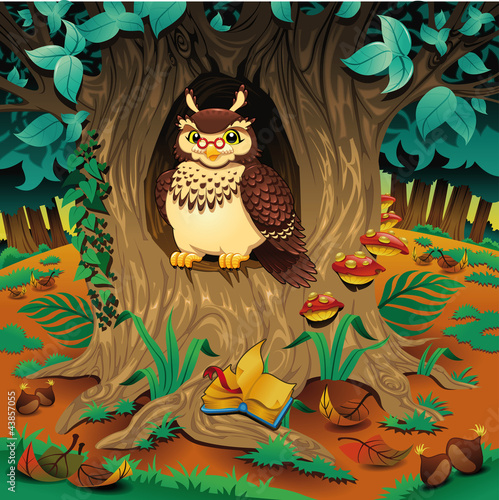 Vektor: Scene with owl. Cartoon and vector illustration. Scene with owl. Cartoon and vector illustration.