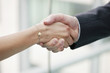 Close-up of business executives shaking hands in an office