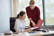 Businesswoman signing documents with her secretary