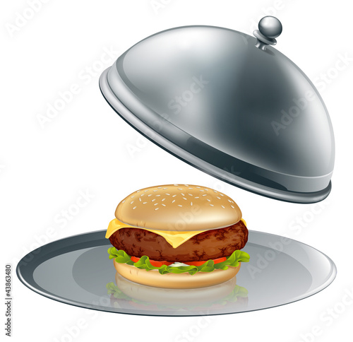 Vector: Cheese burger on silver platter Cheese burger on silver platter