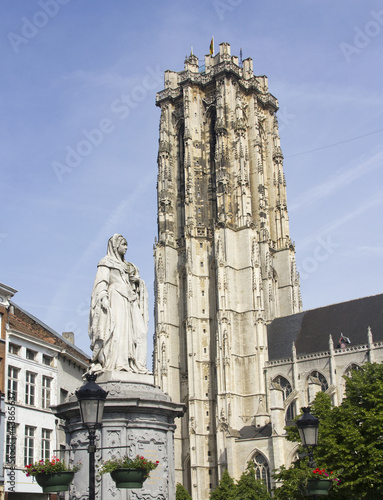 Photo: Statue and Cathedral of Mechelen, Belgium Statue and Cathedral of Mechelen, Belgium
