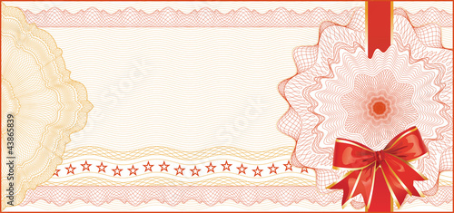 Vector: Guilloche Background for Gift Certificate with Red Bow Guilloche Background for Gift Certificate with Red Bow