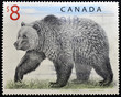 A stamp printed in Canada shows a Grizzly Bear