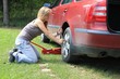 young blond girl puncture repairs
