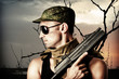 Handsome dangerous military man