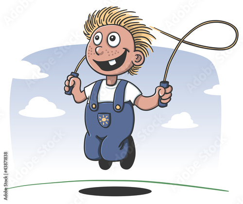 Vector: happy boy playing jump rope happy boy playing jump rope
