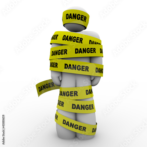 Illustration: Person Wrapped in Yellow Danger Tape Warning Caution Person Wrapped in Yellow Danger Tape Warning Caution