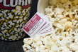 macro movie pop corn with several tickets