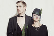Young couple theater actors in a retro style