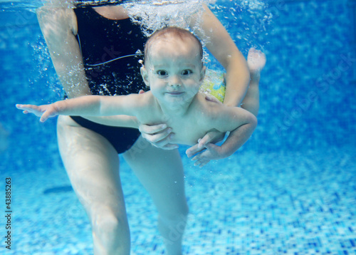 Photo: Little boy learning to swim in a swimming pool Little boy learning to swim in a swimming pool