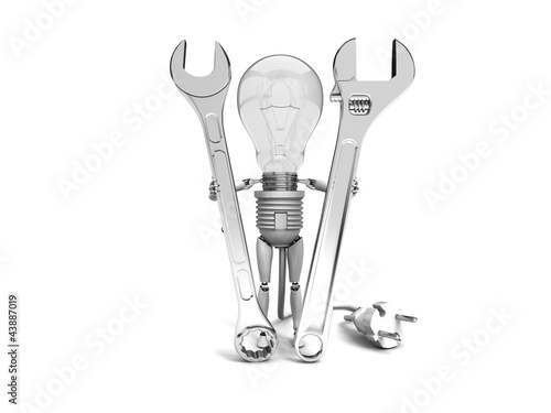 Illustration: The robot "bulb" Holds in a hands tools The robot "bulb" Holds in a hands tools