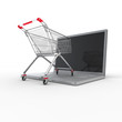Einkaufswagen vor einem Laptop