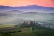 Tuscany Farmhouse Belvedere at dawn, San Quirico d'Orcia, Italy